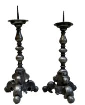 ****LOT WITHDRAWN**** pair of 18th century German ecclesiastical pewter pricket candlesticks,