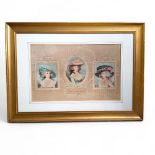An early 20th century print on silk, 'Three Christmas Roses', 'Lady Pattie, Miss Betty & Cousin
