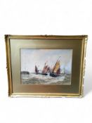 Thomas Bush Hardy (1842-1897), Towing Boats Out of Boulogne, signed, watercolour, 26.5cm x 37cm