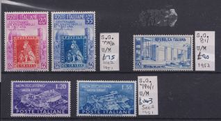 Stamps- Italy selection of unmounted mint on a stock card. Includes SG 779/80, SG 790/91, and SG