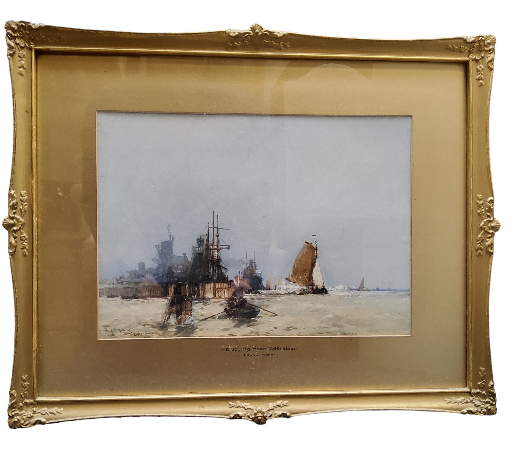 Frank Henry Mason RBA, RI, RSMA (1875-1965), Shipping Near Rotterdam, watercolour, 24cm x 34.5cm