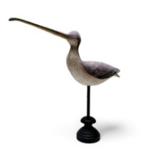 Folk Art - a painted softwood avian decoy, carved as a curlew, turned display stand, 32cm high