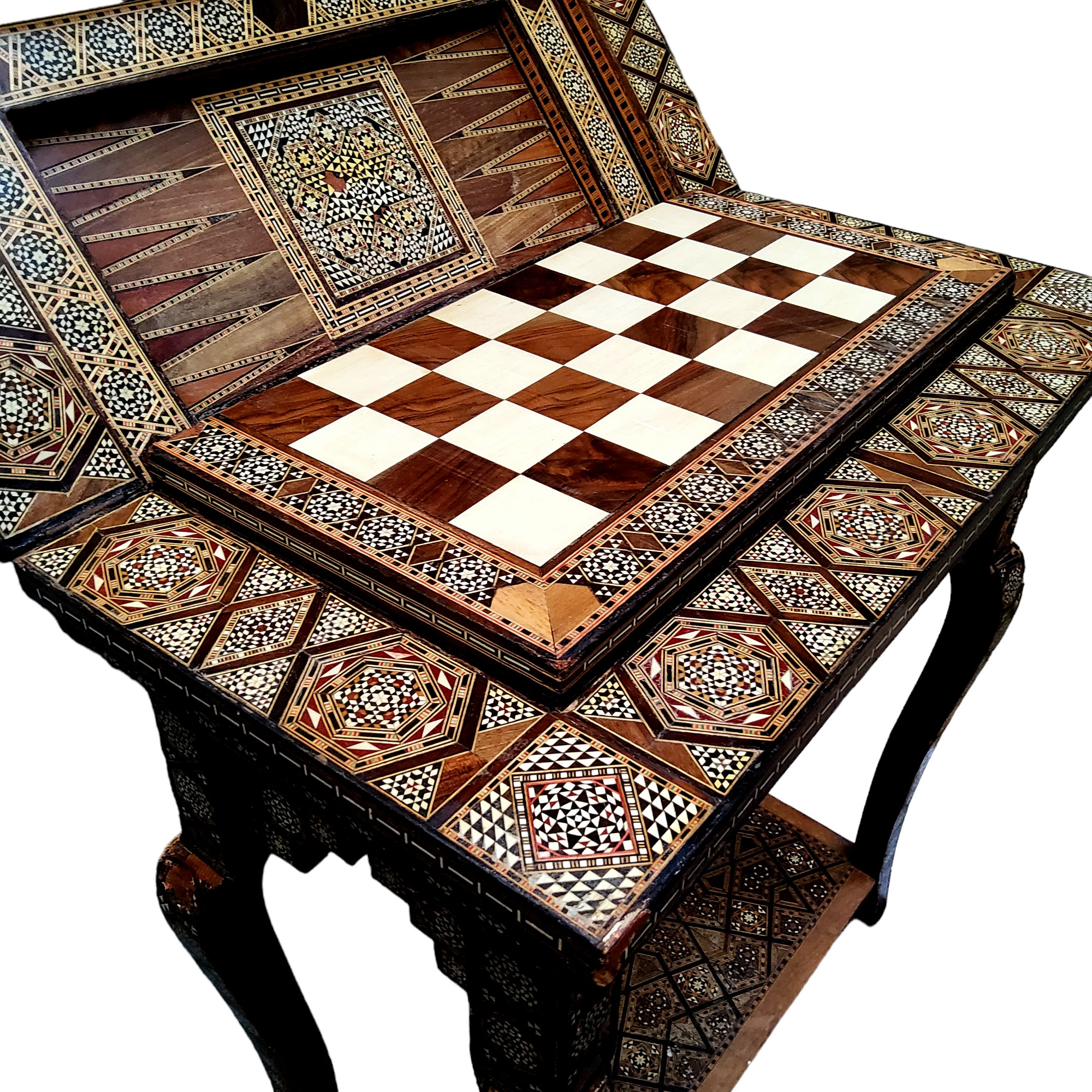 A 19th century Anglo Indian games compendium, the folding vizagapatam/micromosaic inset table - Image 2 of 7