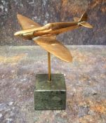 ****LOT WITHDRAWN****Aviation Interest - a bronze Spitfire desk weight mounted on a verdegris