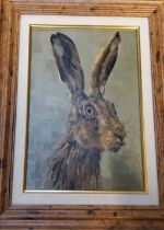 Sophia Dakin Montesanto, 20th century, Hare, signed, oil on board, 29cm x 19cm