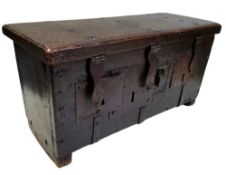 ****LOT WITHDRAWN****An early 16th century oak & iron bound alms / strong box of rectangular form
