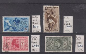 Stamps- Italy selection of stamps including SG324 and SG325, SG416/7 1934 World Cup Football. All