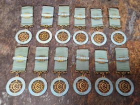 Twelve silver gilt and turquoise enamel  Masonic Centenary Jewels,  Wentworth Lodge 1868, Birmingham