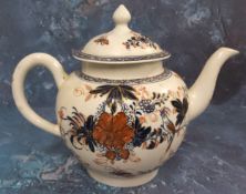 A Liverpool globular Bird on a Branch pattern  teapot and cover,  painted in underglaze blue painted