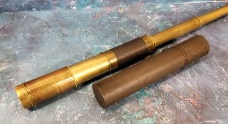 A 19th century lacquered brass five-draw telescope, 26cm extending to 83cm long, metal carrying case