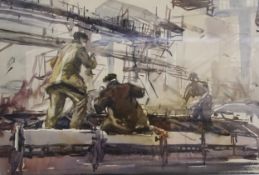 Valentine G Taranenko (1933 - 1992), Locomotive Plant Series, On break, watercolour, 40cm x 60cm