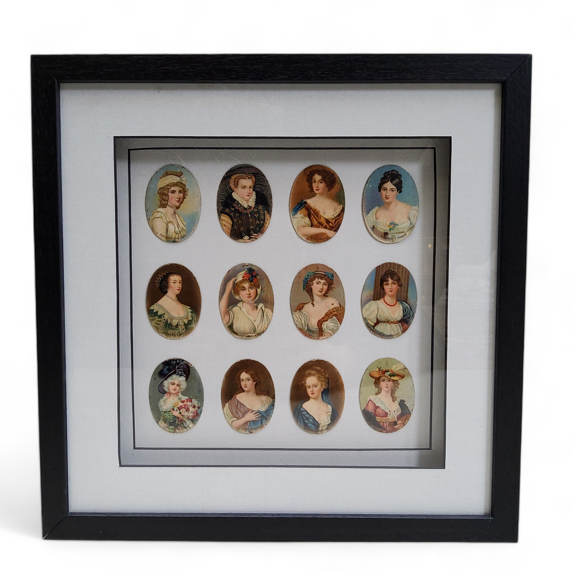 A set of twelve portrait miniatures, Mary Davis, Sarah Jennings, Madame Vigee Le Brun, Madame