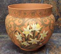 A Lovatts Langley jardiniere, possibly by Daisy Calvert, incised with tulips, flowerheads and