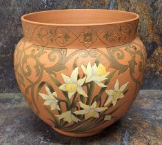 A Lovatts Langley jardiniere, possibly by Daisy Calvert, incised with tulips, flowerheads and