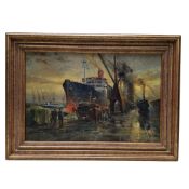 Alan Fearnley (Bn 1942) Laoding at the Dock, signed, oil on canvas, 39cm x 59cm