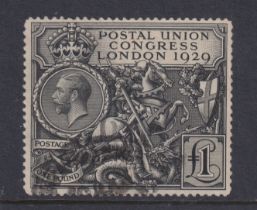 Stamps- A GB King George V 1929 good used £1 PUC . Lightly cancelled but with some blunted