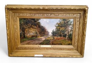 Robert Hudson Junior (act.c.1852-1884), Ollerton Road, Sherwood Forest, titled to verso, signed, oil