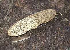 A silver plate cigar smokers vesta/pen knife case, with oval box for matches, knife blade, two prong
