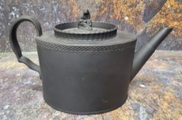 An English basalt teapot and cover, weeping widow final, 16cm high, 19th century