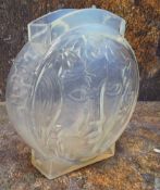 A French Maurice Model opalescent glass vase,  in relief with a  female face with flowing hair and