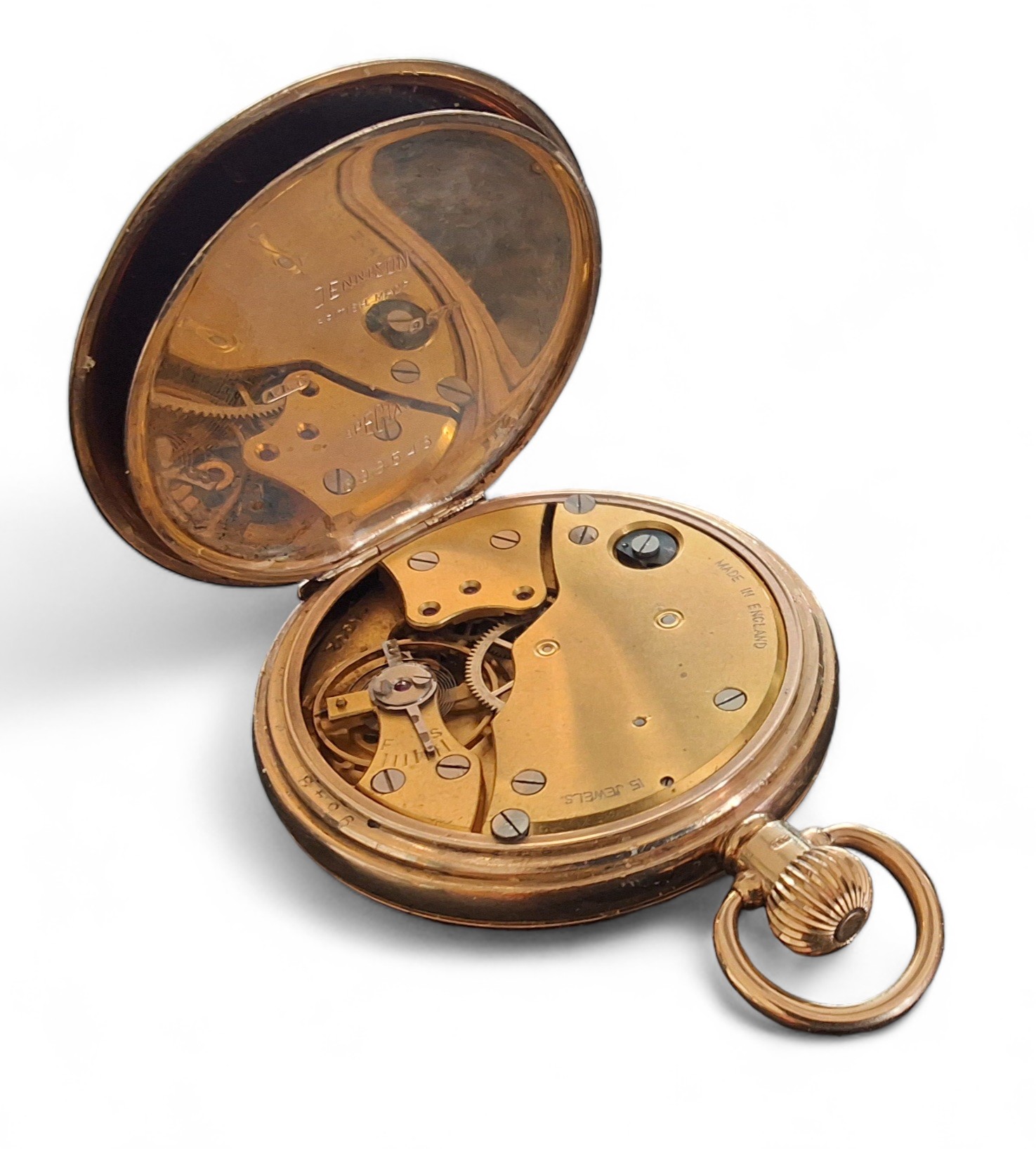 A J W Benson 9ct gold open faced pocket watch awarded and engraved to rear 'Thos. Evans by the Sun - Image 4 of 4