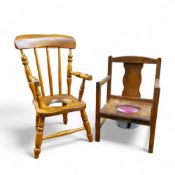 A child's beech commode chair; another (2)