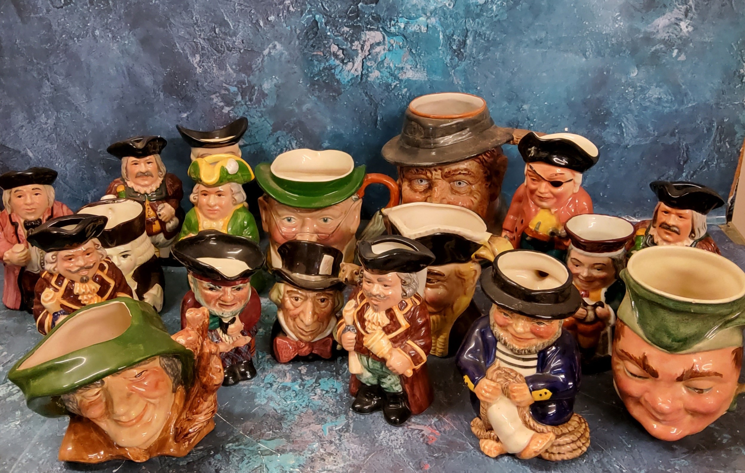 Character Jugs - a Staffordshire character jug, Mr Pickwick;  others, Poacher, Puck, Captain