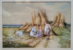 In the Manner of Miles Birkett Foster RWS (1825-1899) Children  by the Wheatsheaves, bears monogram,