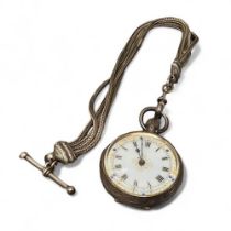 A silver open face fob watch, Roman numerals, marked 925; a silver Albertina, 24cm long