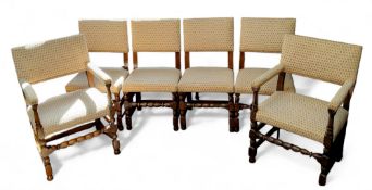 A set of six Cromwellian style oak dining chairs, upholstered back and seats c.1780
