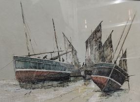 Desmond Sythes, Mixed Media "At Low Tide" 33cm x 28cm