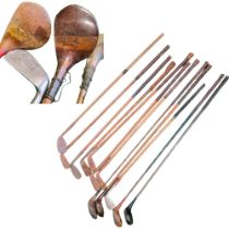 Golfing - twelve hickory shafted golf clubs, various makers including Alex Herd driver, A.J.Solman