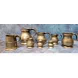 A set of five 19th century pewter baluster Tavern mugs, Pint to Quarter Gill, Gaskell & Chambers,