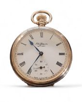 A J W Benson 9ct gold open faced pocket watch awarded and engraved to rear 'Thos. Evans by the Sun