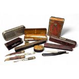 Boxes & objects - a pair of A.Wilkinson, Sheffield cut throat razors, fitted leather case; a