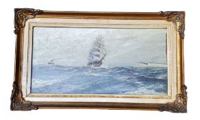M ** Pennell, Wind and Steam, sailing galleon and tug boat on choppy seas, signed, oil on canvas,