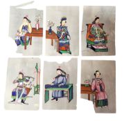 Chinese School, 19th century,  a set of six, Japanese dignitaries and elders, on rice paper, 11cm