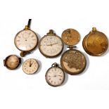 A plated Liga chronometer;  gold plated open case pocket watch;  pocket watch parts