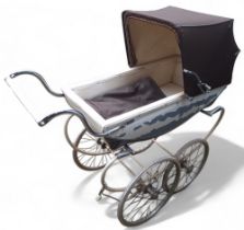 A Silver cross pram, sprung, 122cm long, c.1940