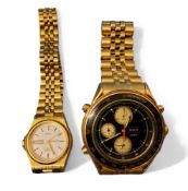 A Seiko Quartz Chronograph SQ100 Alarm gold plated and stainless steel gentleman's wristwatch,