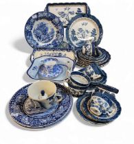 Blue and White - Booths Old Willow pattern tea cups and saucers, dinner and side plates;  etc