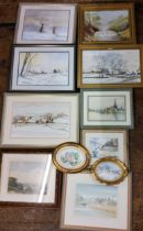 Pictures - Nina Thompson, 20th century, Snowy Day, signed, 23cm x 37cm;   M Waldron, A Pair, Winter,