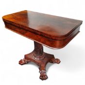A Victorian rosewood rounded rectangular tea table, hexagonal column, incurved rectangular base,