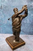 British School, a bronze figure, of a Golfer, square base, 25cm high