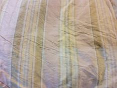 Country House Interior - a pair of taffeta curtains, banded in light pink and yellow, 290cm drop,