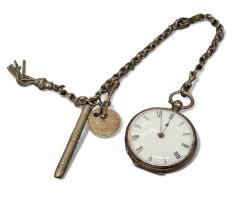 A continental silver lady's pocket watch, unsigned movement, white enamel dial, Roman numerals,