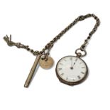 A continental silver lady's pocket watch, unsigned movement, white enamel dial, Roman numerals,