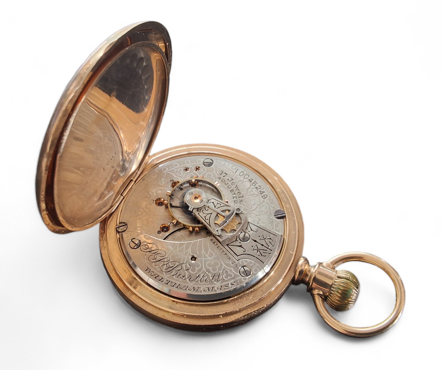A 14ct gold Waltham open faced pocket watch, a signed 17 jewel Waltham P.S. Barlett grade - Image 4 of 4