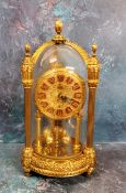 An early 20th century gilt metal Anniversary clock, under glass dome, 40cm high