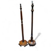 An early 20th century mahogany standard lamp, fluted coulmn; another 1930's (2)